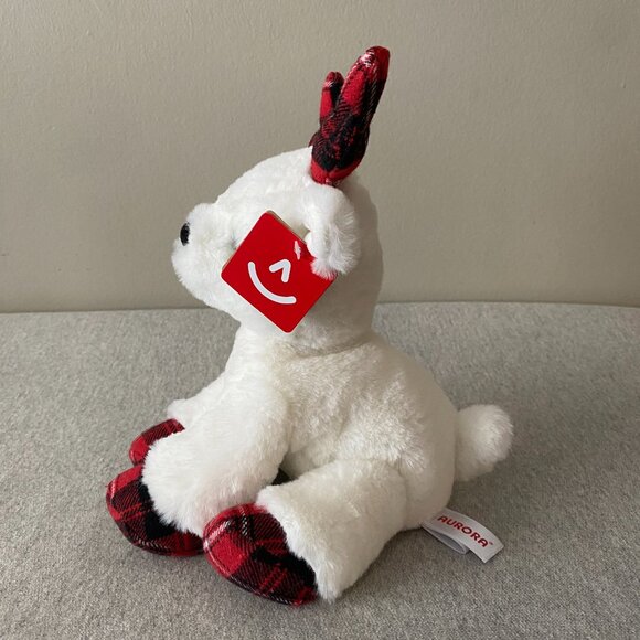 Aurora Red White Black Plaid Hooves Antlers White Holiday Reindeer 10" 2020 - Picture 4 of 13